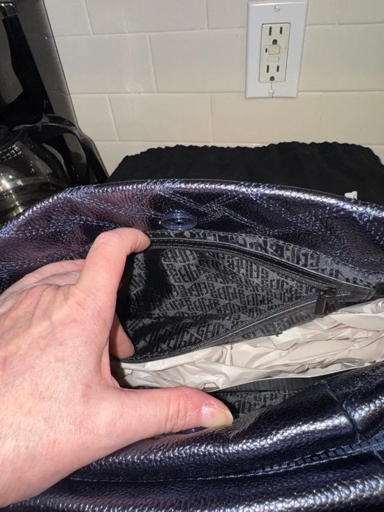 Kurt Geiger Metallic Deep Navy Quilted Tote with Chain-Trim Straps - Picture 6 of 15